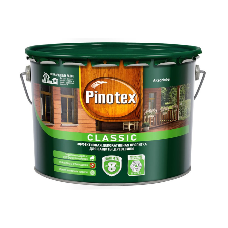 Пропитка для древесины PINOTEX Classic Plus 3 в 1 Тиковое дерево 9 л., фото 1 