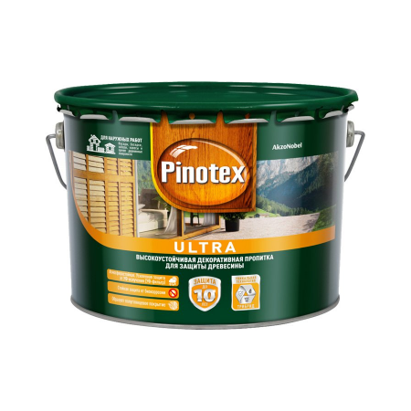  Влагостойкая лазурь PINOTEX Ultra Тиковое дерево с УФ фильтром 9 л., фото 1 