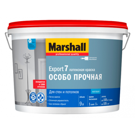  Краска для стен и потолка MARSHALL 'EXPORT-7' матовая BW 9л, фото 1 