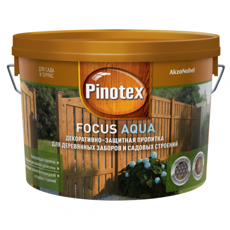  Пропитка Pinotex Focus Aqua  Зеленый лес, для деревянных заборов и садовых строений 9 л., фото 4 