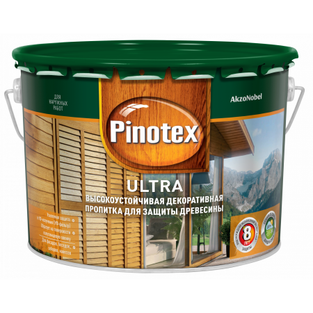  Пропитка для древесины PINOTEX Ultra Тиковое дерево с УФ фильтром 9 л., фото 2 